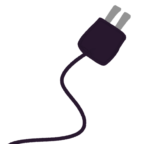 a dark purple power cord connected to a typical american outlet plug